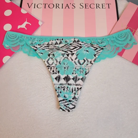 Y2K VS PINK Classic Cotton Lace Back Extra Low Rise Thong Panty Size Lg - Picture 1 of 5